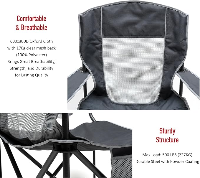 UNNYFEEL Oversized Folding Camping Chair 500 LBS Heavy Duty Lawn Chairs with Portable Folding with Armrest, Cup Holder, Pocket &Bag for Outdoor Camping/Beach/Travel/Picnic/Fishing