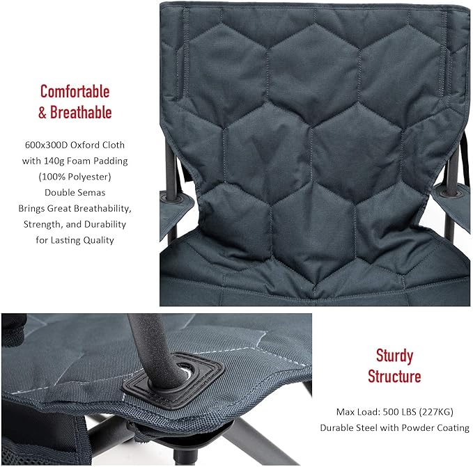 SUNNYFEEL Oversized Folding Camping Chair 500 LBS Heavy Duty Lawn Chairs with Portable Folding with Armrest, Cup Holder, Pocket &Bag for Outdoor Camping/Beach/Travel/Picnic/Fishing