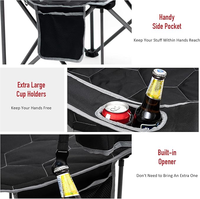 SUNNYFEEL Oversized Folding Camping Chair 500 LBS Heavy Duty Lawn Chairs with Black Portable Folding with Armrest, Cup Holder, Pocket &Bag for Outdoor Camping/Beach/Travel/Picnic/Fishing