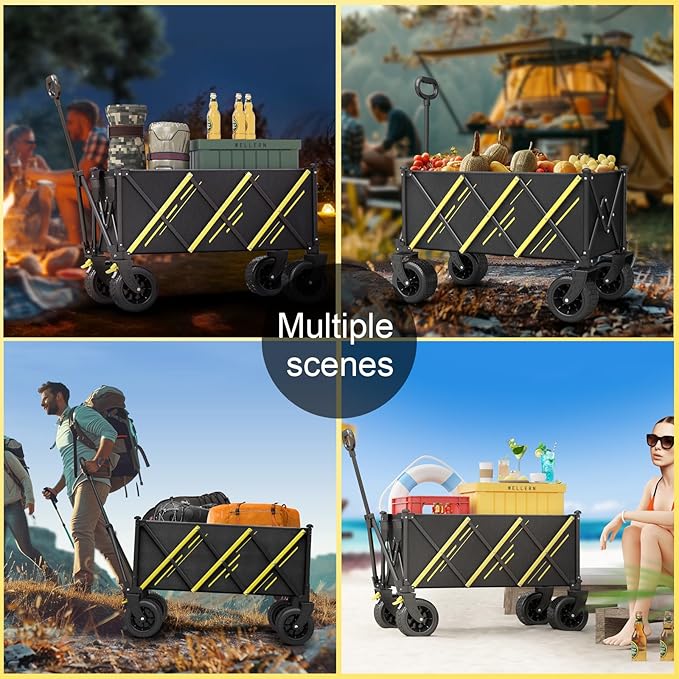 Wagons carts Foldable,Collapsible Wagon Foldable Wagon, Gather Heavy Duty Garden cart, Portable cart,Pets carts,with Large All-Terrain Beach Wheels and Drink Holder for Sports, Shopping, Camping