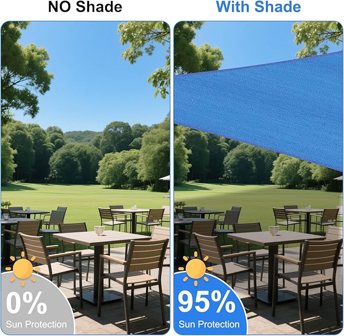 10' x 10' Blue Outdoor Sun Shade Sail Canopy ??UV Resistant Permeable Awning Fabric for Patio, Garden, Backyard, Pergola, Carport, Lawn Shelter Cover