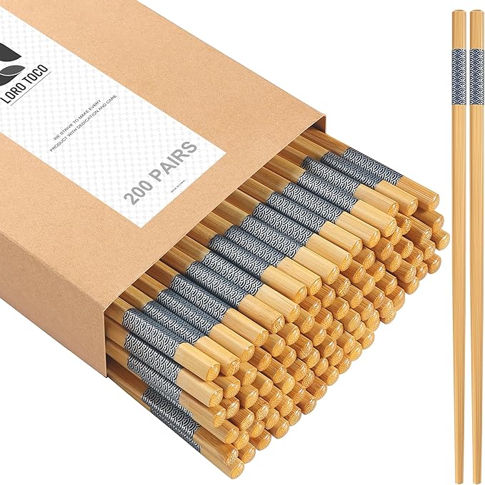 200 Pairs Bamboo Chopsticks Disposable | Reusable | Separated | Bulk | Chinese | -(9.45in)
