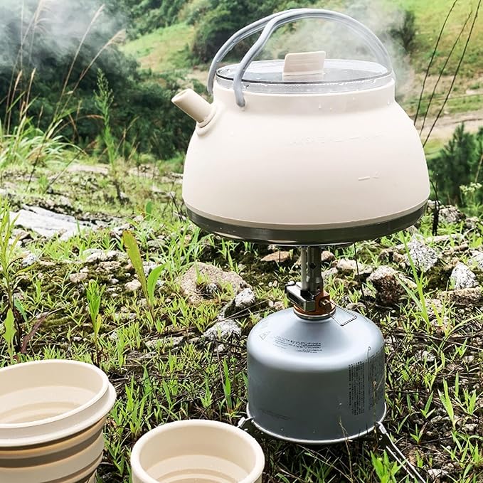 3 Pcs Camping cookware Set, 1.5L Collapsible Kettle with Bowl&Cups,Backpacing Mess Kit for Outdoor