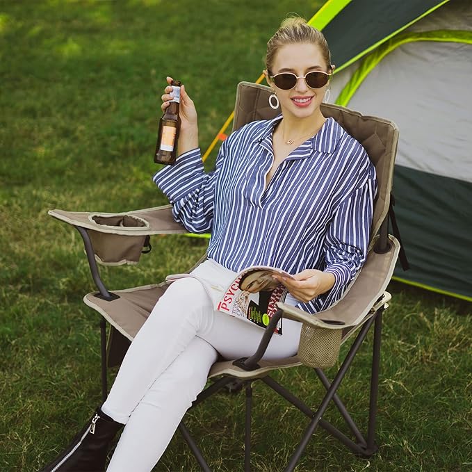 SUNNYFEEL Oversized Folding Camping Chair 500 LBS Heavy Duty Lawn Chairs for Adults Blue Portable Folding with Armrest, Cup Holder, Pocket &Bag for Outdoor Camping/Beach/Travel/Picnic/Fishing