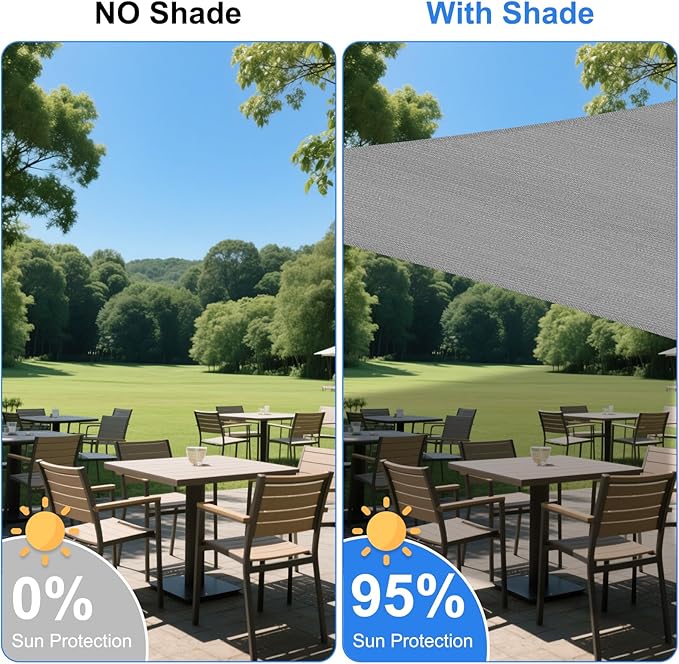 10' x 15' Grey Outdoor Sun Shade Sail Canopy ??UV Resistant Permeable Awning Fabric for Patio, Garden, Backyard, Pergola, Carport, Lawn Shelter Cover