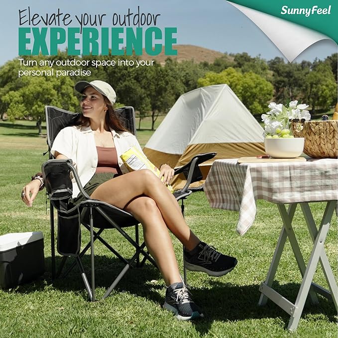 SUNNYFEEL Oversized Folding Camping Chair 2 Pack 500 LBS Heavy Duty Lawn Chairs with Portable Folding with Armrest, Cup Holder, Pocket &Bag for Outdoor Camping/Beach/Travel/Picnic/Fishing