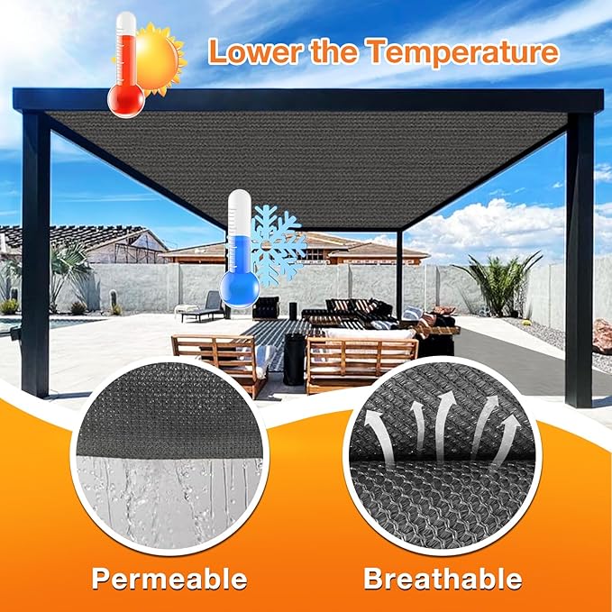 Artpuch Outdoor Pergola Shade Cover 8x9 FT Sun Shade Cloth with Grommets Dark Grey 90% UV Protection Canopy Patio Privacy Screen (Customized Available)