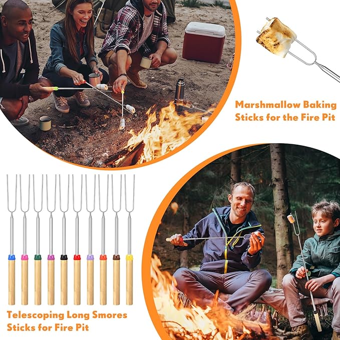 60 Pcs 28 Inch Marshmallow Roasting Sticks Bulk, Smores Skewers for Fire Pit, Hot Dog Camping Skewers Accessories Campfire Marshmellow Extendable Forks BBQ Tools Smores Sticks
