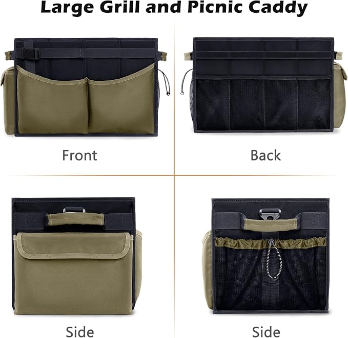 Large Grill Caddy with Paper Towel Holder β Collapsible BBQ Organizer for Camping, Tailgating, RV, Boating β Grilling Gifts for Men β Griddle Tote Bag with Shoulder Strap β Outdoor Essentials