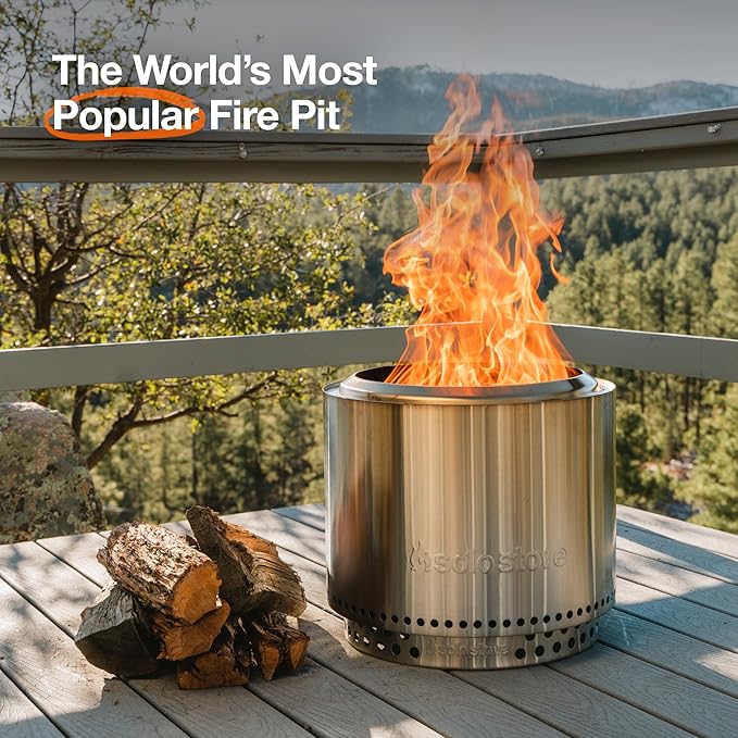 Solo Stove Bonfire Amazon Exclusive | Smokeless Fire Pit Bundle with Stand, Lid, Shelter & Ash Pan | Ideal for 4–6 People | Stainless Steel Wood Burning Camping Pit – 22in Wide, 34lbs