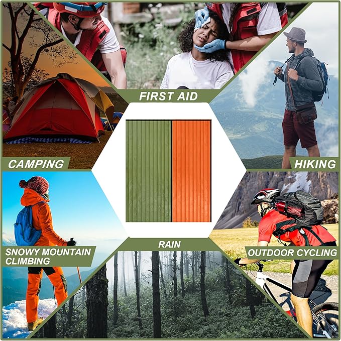 Preboun 20 Pcs Emergency Sleeping Bag Portable Lightweight Survival Bag Thermal Bivy Sack Waterproof Emergency Blanket Survival Gear for Outdoor Camping Hiking Homeless People Shelter (Orange,Green)
