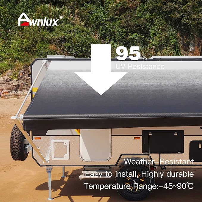 Awnlux RV Awning Camper Awning Fabric, Trailer Awning Canopy Patio Camping Car Awning, Durable Vinyl Roller Tube for RV, Van, SUV, Patio Awning Replacement (12, Black Fade)