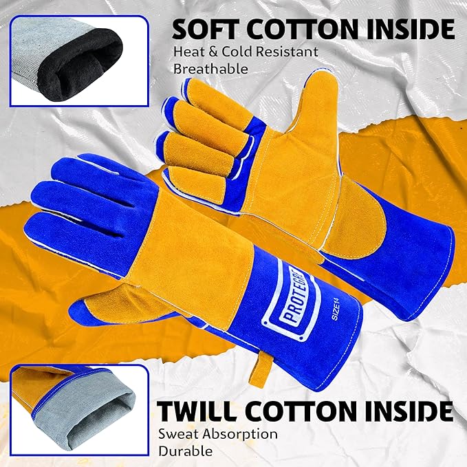 16โ Welding Gloves โ Heavy-Duty Heat & Flame Resistant Cowhide Leather, Kevlar-Stitched, 932โ Protection for MIG, Stick, Forge, Fireplace, BBQ, Wood Stove (๐๐ฅ๐ฎ๐/๐๐๐ฅ๐ฅ๐จ๐ฐ)