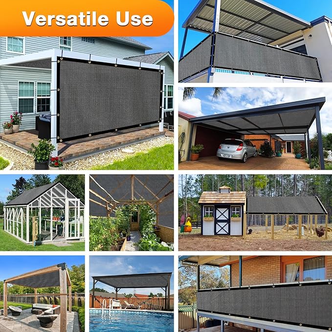Artpuch Outdoor Pergola Shade Cover 8x9 FT Sun Shade Cloth with Grommets Dark Grey 90% UV Protection Canopy Patio Privacy Screen (Customized Available)