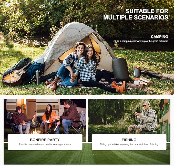 LET'S CAMP Oversized Camping Chairs 29.52" High Back Heavy Duty Lawn Chair Support 500LBS, Portable Collapsible Chair with Cup Holder, Side Pocket(Black)