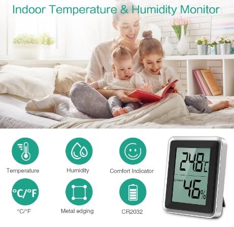 LABO Muli-Functional Digital Thermometer Hygrometer Large Display Digital Hygrometer Black Silver