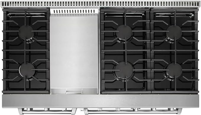 48 inch Pro-Style Natural Gas Range or Liquid Propane Gas Range with 6 Burners & 1 Griddle Cooktop, Double 4.6 cu. ft. and 2.2 cu. ft. Oven, in Stainless Steel - KOS-48RG03M (Black)