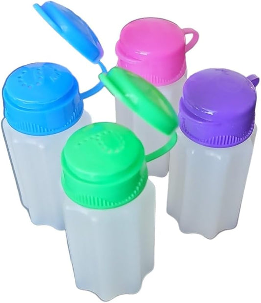 Spill-Proof Flip-Lid Mini Salt & Pepper Shakers | Compact Durable Plastic Travel Spice Dispenser Set for Lunch Bags, Camping & Outdoor Cooking | Blue, Green, Pink & Purple (2 Pair)