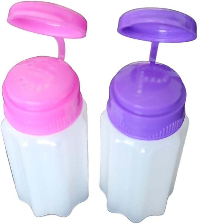Spill-Proof Flip-Lid Mini Salt & Pepper Shakers | Compact Durable Plastic Travel Spice Dispenser Set for Lunch Bags, Camping & Outdoor Cooking | Pink and Purple (1 Pair)