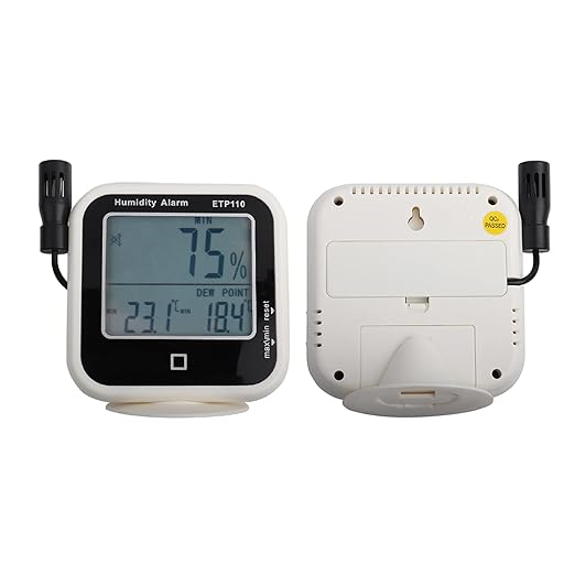 Walfront ETP110 Pro Digital Hygrometer Thermometer Lab Grade Humidity Temperature Dew Point Monitor with Data Storage Alarm for Home Laboratory Greenhouse