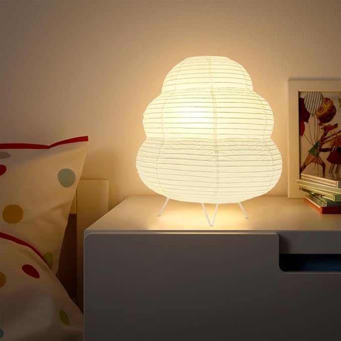 YY YEARCHY Table Lamp Paper Lamp Desk Standing Lamps with Rice Paper Shade for Bedroom Livingroom (Cloud 2 Pack)
