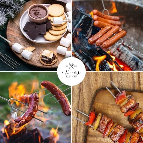 Zulay Sturdy Marshmallow Sticks for Fire Pit Extra Long - Great Smores Sticks Smores Kit Fire Pit - Marshmallow Roasting Skewers - Hot Dog Fork Bonfire Glamping Camping Accessory 32" 8 Pack Bundle