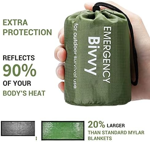 Esky Emergency Sleeping Bag, Portable Emergency Blanket Thermal Bivy Sack, Waterproof Lightweight Survival Gear with Compass for Camping Hiking Outdoor Adventure