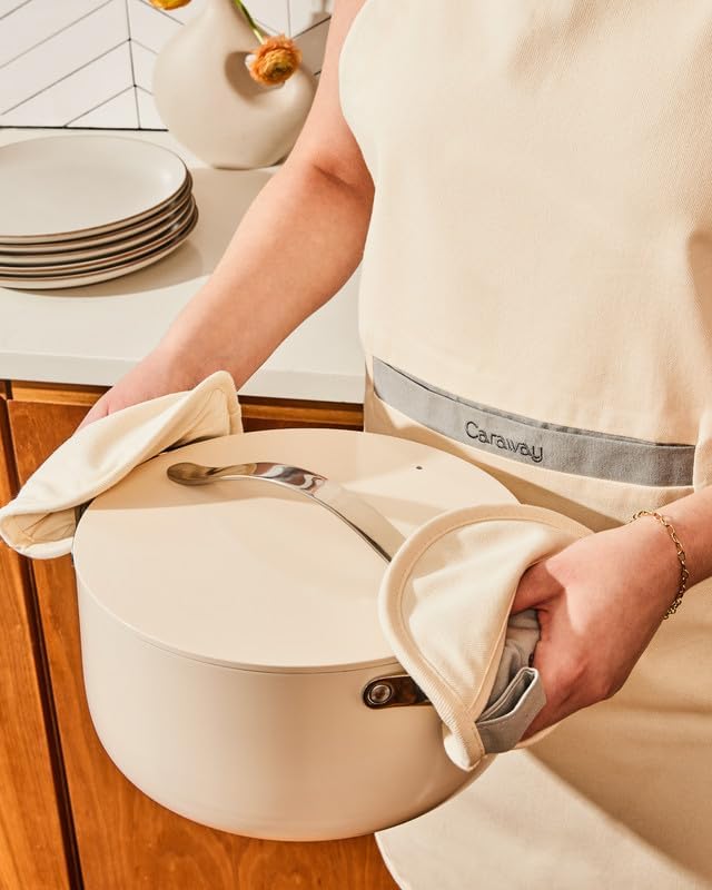 Caraway Nonstick Ceramic Dutch Oven Pot with Lid (6.5 qt, 10.5") - Non Toxic, PTFE & PFOA Free - Oven Safe & Compatible with All Stovetops (Gas, Electric & Induction) - Perracotta