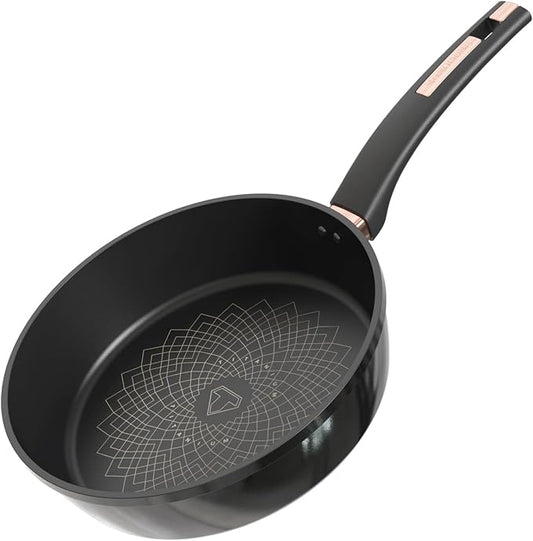 Sunhouse Ultra Titanium Nonstick Coating Aluminum Pan with 4-Layer Non-stick Coating, Non-Toxic, PTFE PFOA & PFAS Free, Stay-Cool Handle, Compatible with All Stovetops (8 inch)