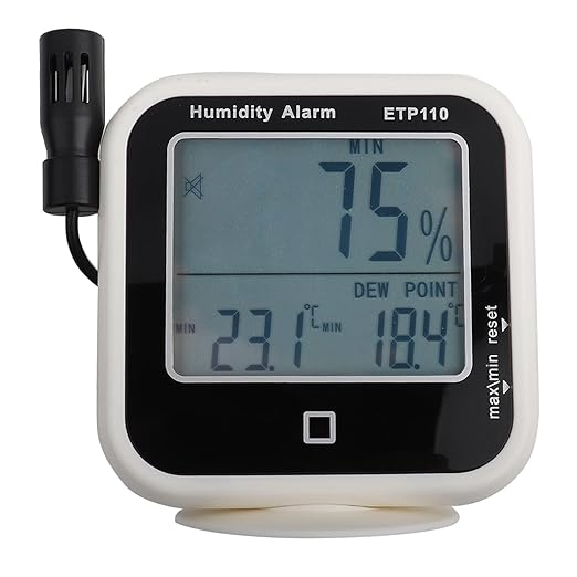 Walfront ETP110 Pro Digital Hygrometer Thermometer Lab Grade Humidity Temperature Dew Point Monitor with Data Storage Alarm for Home Laboratory Greenhouse