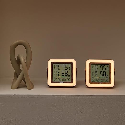 HuBDIC HubiBaby Digital Hygrometer Indoor Thermometer Humidity Meter Room Thermometer, Humidity Monitor for Home, Bedroom, Baby Room, Office, Greenhouse, Cellar, Portable Nightlight (Light Wood)