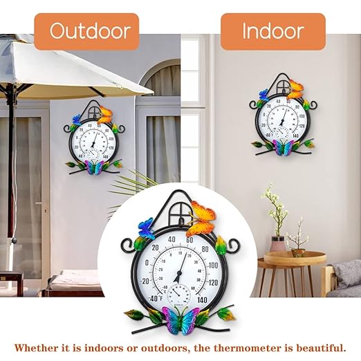 Large Outdoor Thermometer，House-Shape Wall-Mounted Thermometer with Humidity, Easy to Read Decorative Outside Thermometer for Patio, Garden, No Require Batteries