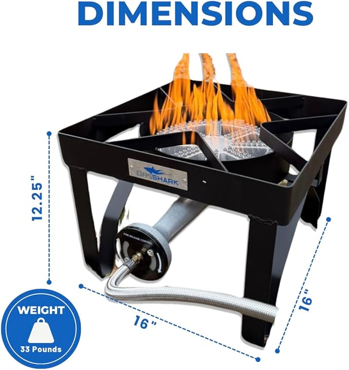 200,000 High BTU Propane Burner | High Pressure 0-20 PSI Steel Braided Hose with Adjustable Regulator | Heavy Duty Burner Stove for Outdoor Cooking, Frying, Boiling, and Camping