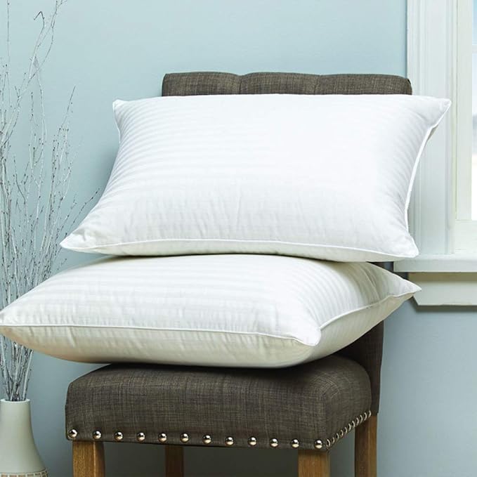 Cuddledown Dreamstead Premium Sleeping Pillow| European White Duck Down | 600 Fill Power | 300 Thread Count 100% Cotton Shell | Damask Striped | Hypoallergenic | Handcrafted | Standard – Soft/Thin