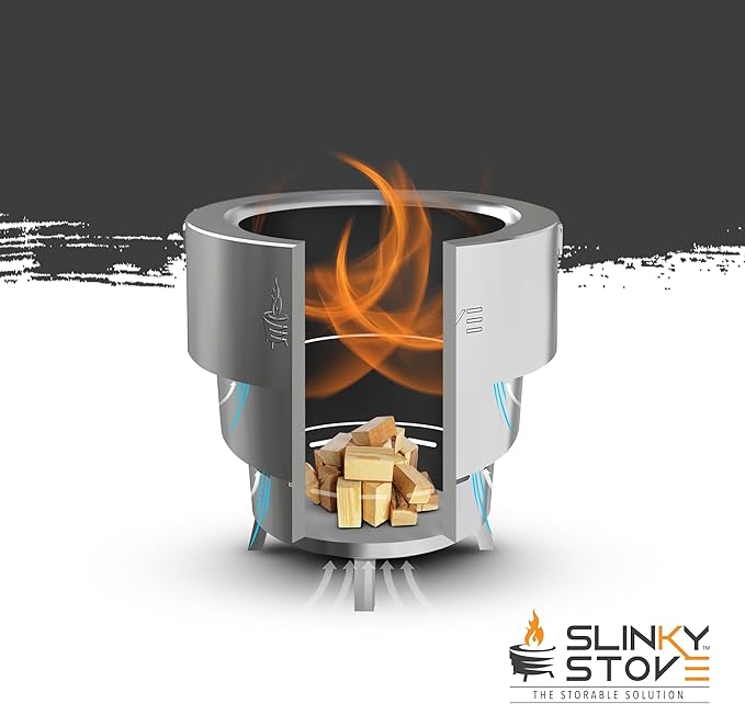 Smokeless Fire Pit for Outdoor Wood-Burning – Portable, Compact & Foldable Design for Camping, Bonfires, Tiny Cabin, Ventless Burn, Solo Pits, and Backyard Use – Stainless Steel, 7-Inch Slinky Stove