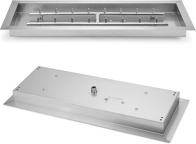 Stanbroil 30 x 10 Inch Upgrade Rectangle Fire Pit Pan with Jet Burner,304 Stainless Steel Natural & Propane Gas Firepits for Outside,High Flame,125,000 BTU Max