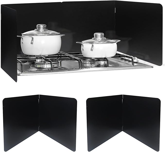 2 Pieces Grease Splatter Guard 2 Sided Foldable Stainless Steel Splatter Guard Oil Splash Guard for Grease Stainless Steel Backsplash for Stove Frying Pan Splatter Guard (11.4" X 15.7")
