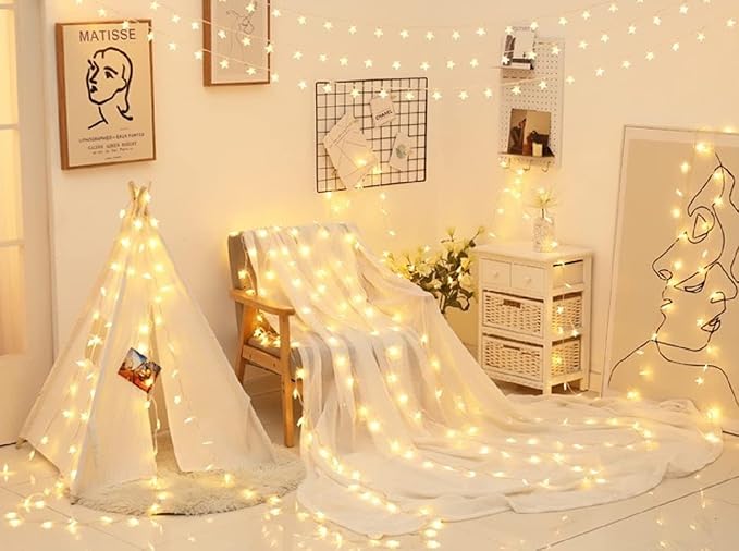 33ft 80 LED USB Star String Lights – Warm White Fairy Lights for Bedroom, Wedding, Party, Christmas, Indoor & Outdoor Decoration