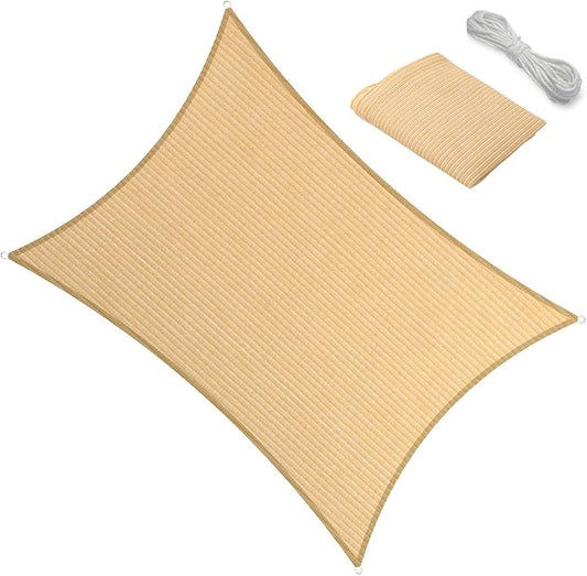 14' x 26' Beige Outdoor Sun Shade Sail Canopy ??UV Resistant Permeable Awning Fabric for Patio, Garden, Backyard, Pergola, Carport, Lawn Shelter Cover