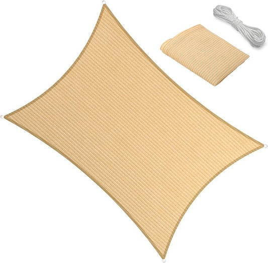 14' x 21' Beige Outdoor Sun Shade Sail Canopy ??UV Resistant Permeable Awning Fabric for Patio, Garden, Backyard, Pergola, Carport, Lawn Shelter Cover