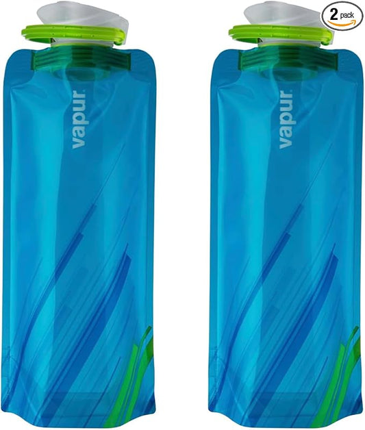 Vapur Flexible, Collapsible Wide Mouth Anti-Bottle with Detachable Carabiner, 23 Ounce, Water, Pack of 2