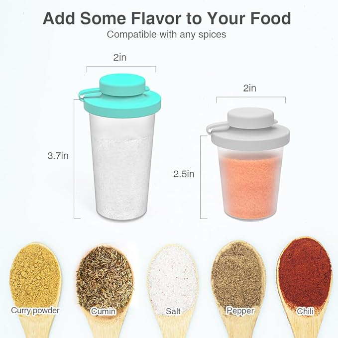 Sophico Small Salt and Pepper Shakers Set with Moisture Proof Sinlicone Lids, 4.5oz Mini Spice Shaker to go for Camping Travel Picnic Lunch Boxes (Mint & Grey, Medium & Large)