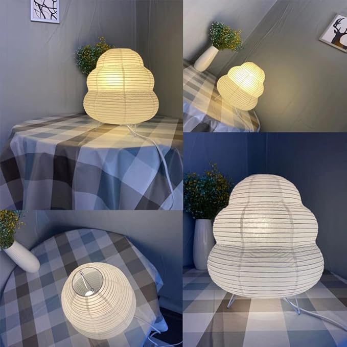 YY YEARCHY Table Lamp Paper Lamp Desk Standing Lamps with Rice Paper Shade for Bedroom Livingroom (Cloud 2 Pack)