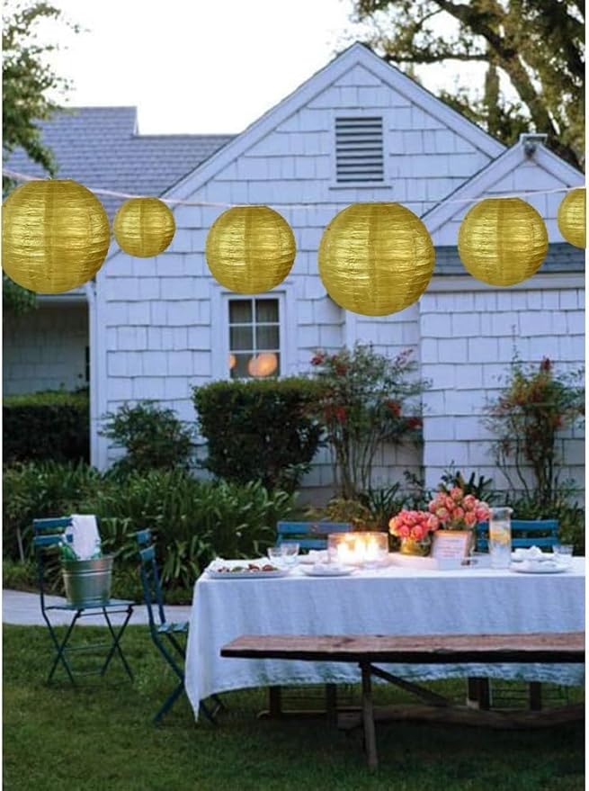 BEISHIDA 12-Inch Gold Paper Lanterns Decorative Chinese/Japanese Hanging Round Paper Lanterns Lamp for Birthday, New Years,Wedding,Christmas, Baby Bridal Shower, Home Decor, Party Decoration (6 Packs)