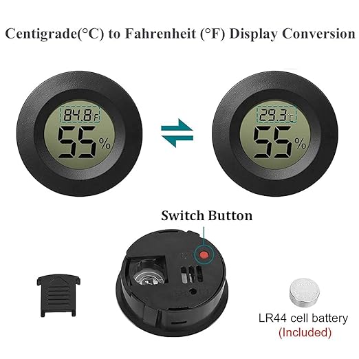 Digital Mini Thermometer Round Hygrometer 3-Pack LCD Display Indoor Outdoor Temperature Humidity Meter for Humidors Reptile Greenhouse Fridge Fahrenheit(℉)/ Celsius(℃)(Black)