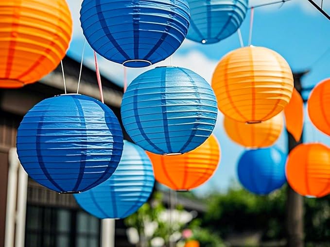 Blue Orange Paper Lanterns Decorative 12pcs Party Hanging Decorations for Party Birthday Bachelorette Wedding Birthday Baby Shower Graduation Anniversary Blue Orange Room Decor