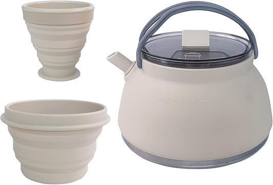 3 Pcs Camping cookware Set, 1.5L Collapsible Kettle with Bowl&Cups,Backpacing Mess Kit for Outdoor