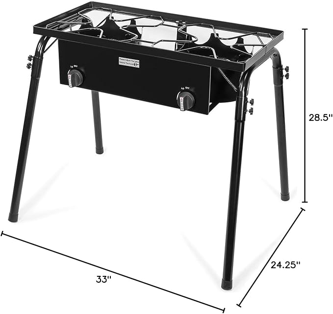 Barton 130,000 BTU Double Stove Gas Burner Stand w/Regulator High Pressure Detachable Legs Outdoor Propane Portable Camping Cooking Range