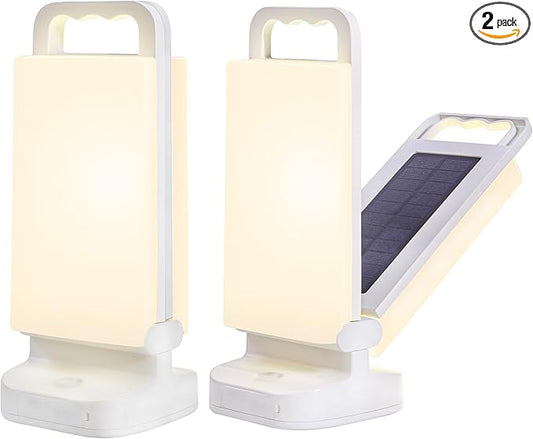 Camping Lantern, Solar Lanterns, Rechargeable Emergency Light Dimmable Camping Essential with USB Charging – Lanterns for Power Outages Hurricane, Hiking, Fish, and Home - 2 Pack