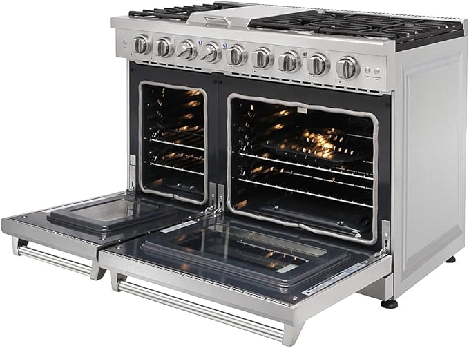 48 inch Pro-Style Natural Gas Range or Liquid Propane Gas Range with 6 Burners & 1 Griddle Cooktop, Double 4.6 cu. ft. and 2.2 cu. ft. Oven, in Stainless Steel - KOS-48RG03M (Stainless Steel)